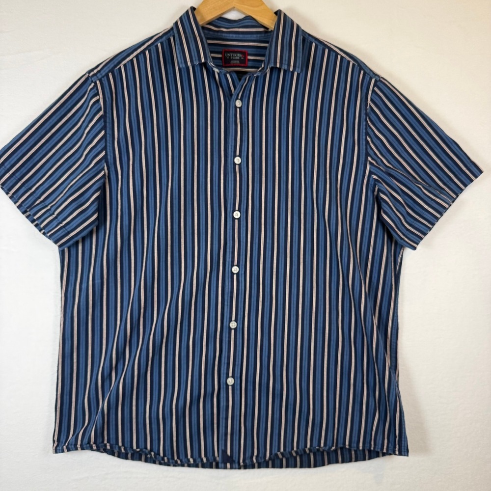 UNTUCKit Ryder Mens XL Blue Striped Short Sleeve 100% Cotton Button Down Shirt